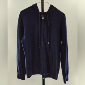 NWOT Quince Women Mongolian Cashmere Full-Zip Hoodie TRUE Navy Sleeved Top M